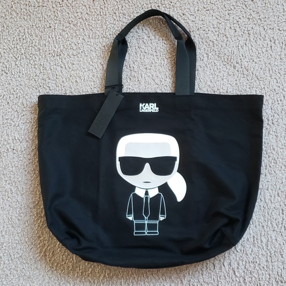 NWT Karl Lagerfeld Tote Bag Karl Lagerfeld Motif on Front AND Back! Tote Bag - Picture 1 of 16